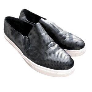WANTED Black Perforated Leather Slip On Sneakers